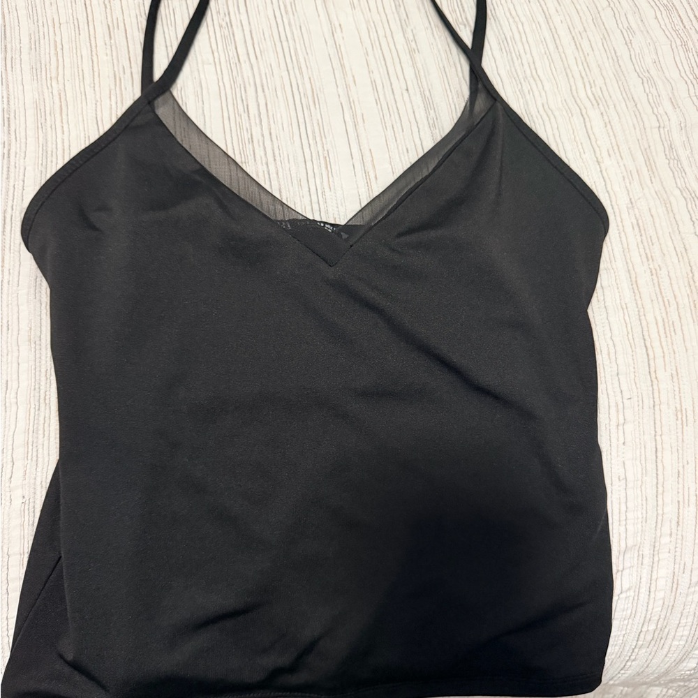 Zara Black V-Neck Mesh Trim Cami